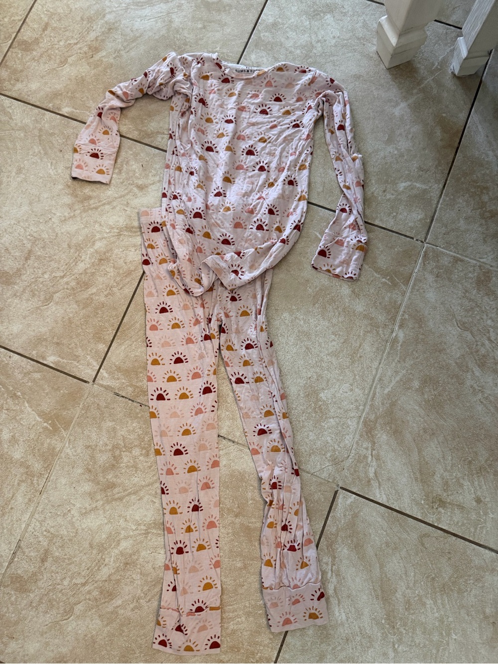 Kids Long Sleeve Pink Sunrise Print Pajama Set
